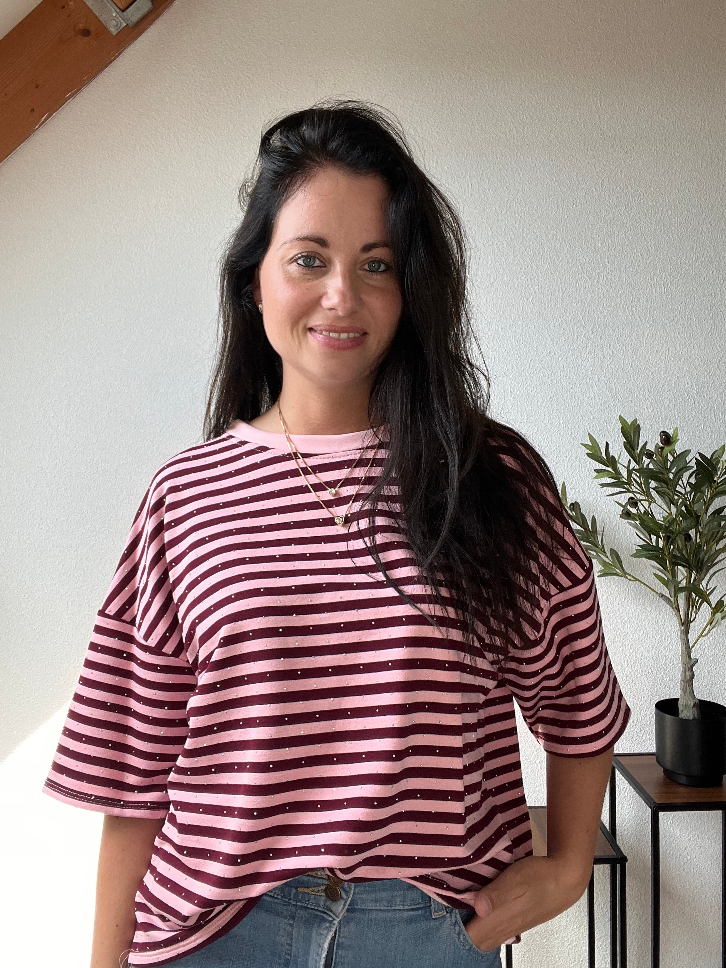 Stripe oversized Shirt met steentjes